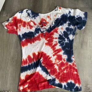Red, blue, and white shirt sleeve top